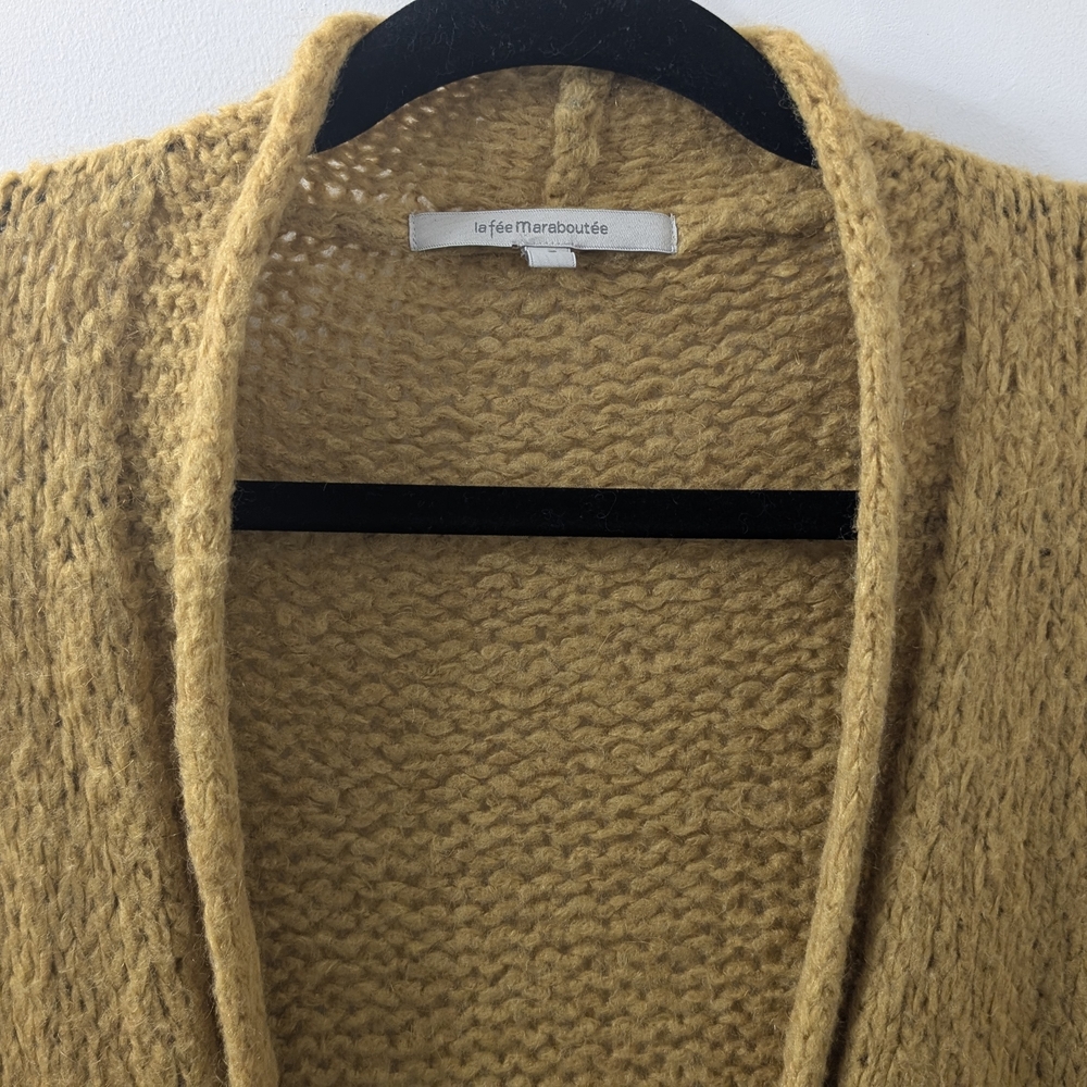Oversized Open-Front Mustard Cardigan with Pockets - Picture 4 of 10